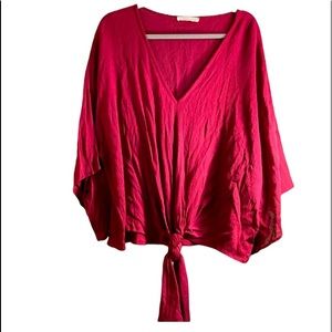 Entro oversized tie waist burgundy top